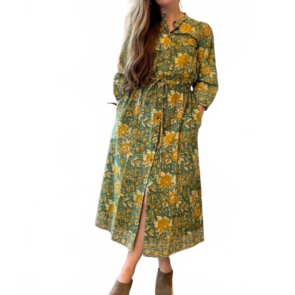 NEW MAELU alys cotton midi dress in juno print